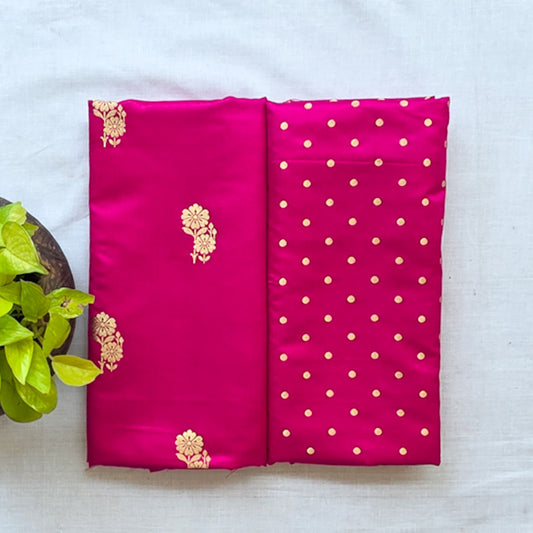 Brocade Pink With Flower Plant Motif And Polka Dot Top