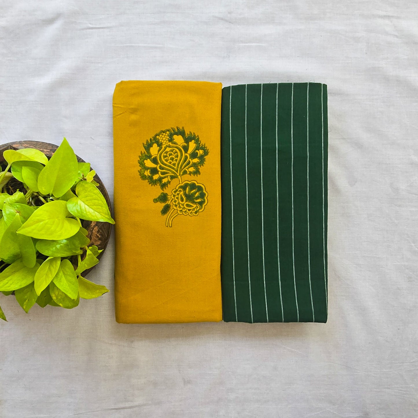 Pure Cotton Yellow Ajrak With Handloom Green Top Bottom