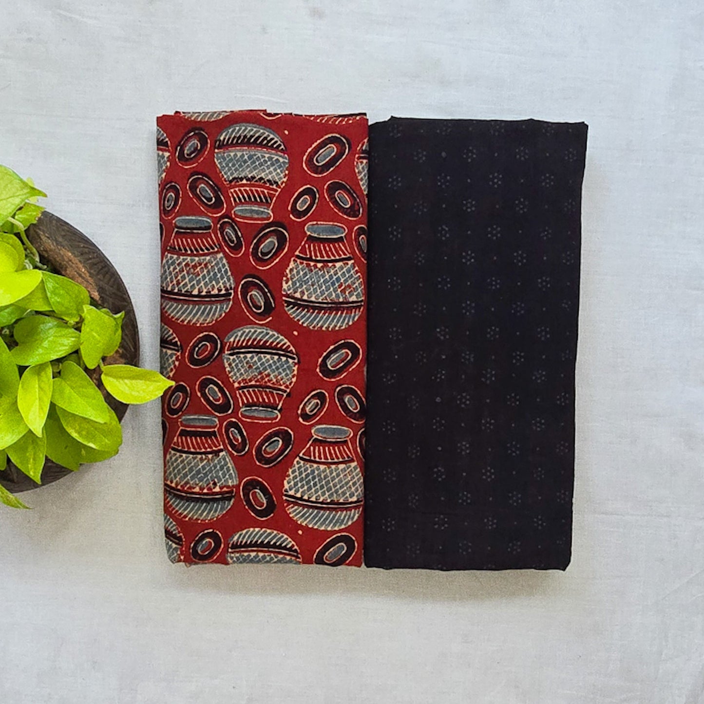 Pure Cotton Ajrak Rust Red With Black Top And Bottom