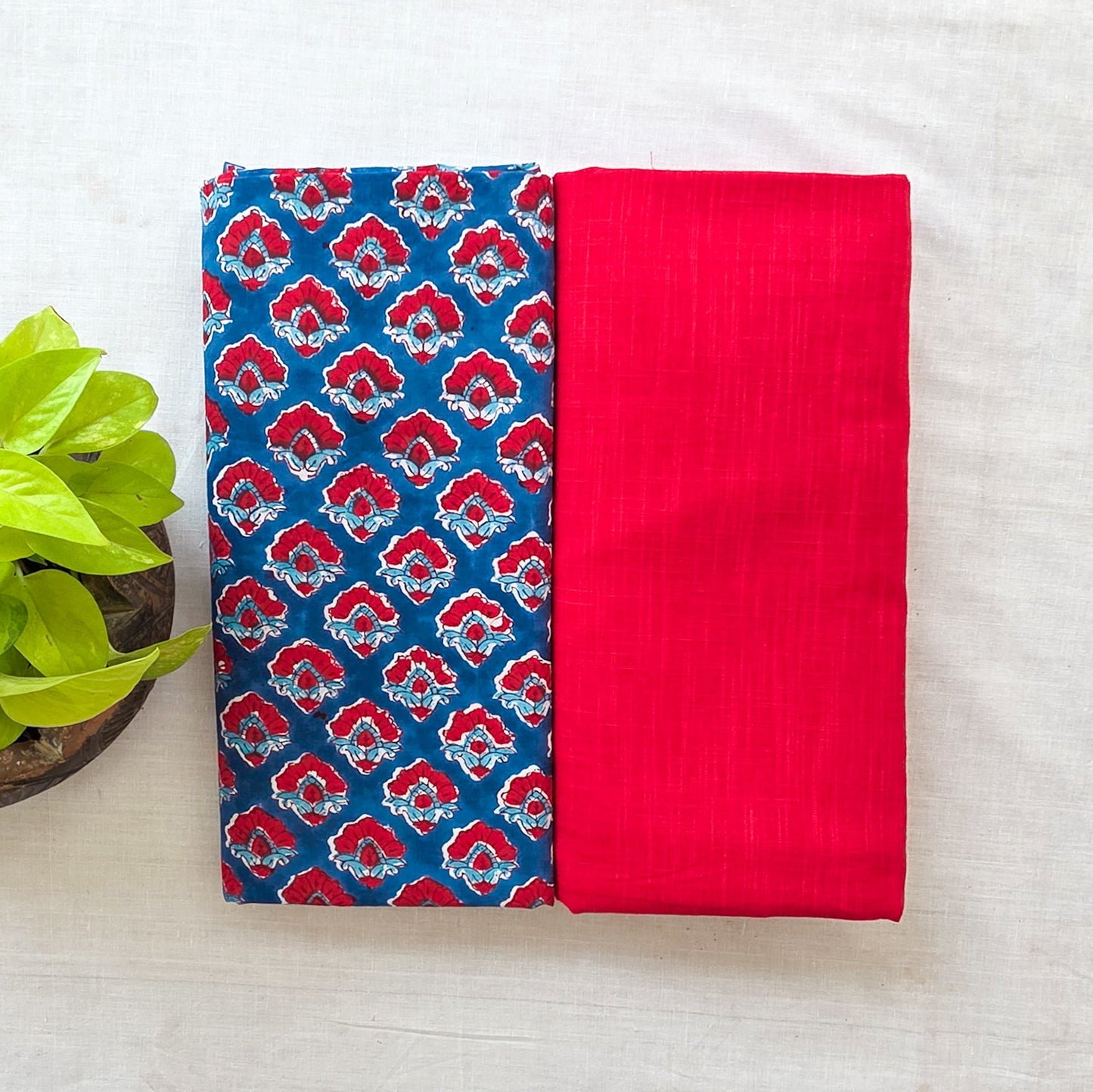Top Bottom Combo Pure Cotton Jaipuri Blue With Handloom
