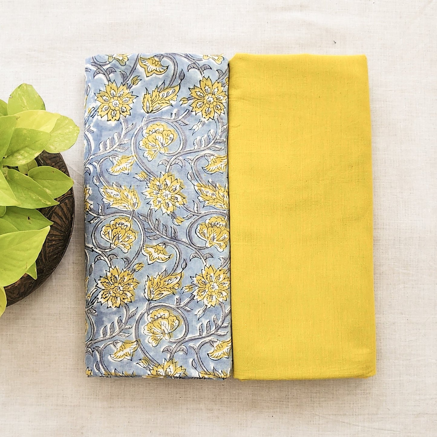 Pure Cotton Jaipuri Light Greyish Blue With Handloom