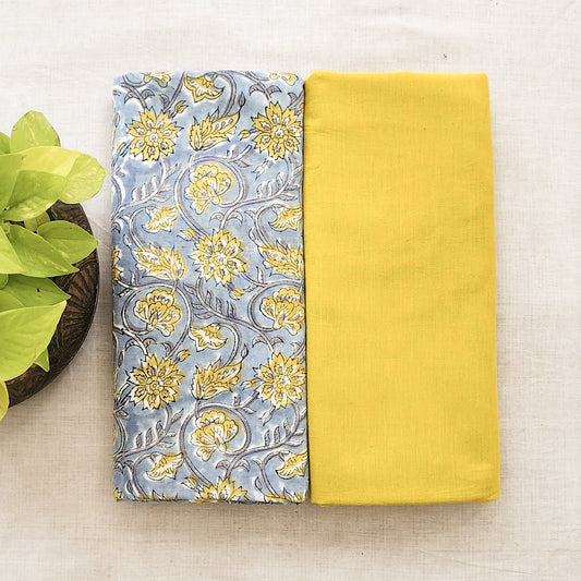 Pure Cotton Jaipuri Light Greyish Blue With Handloom
