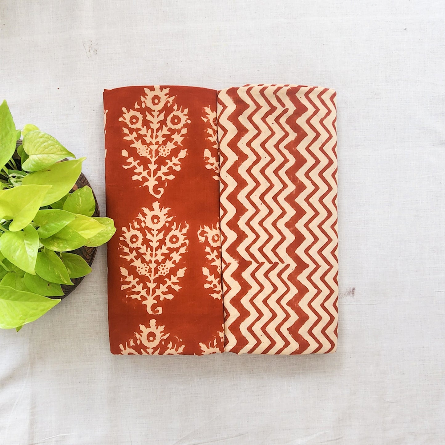 Modal Cotton Bagru Maroon With Cream Top Bottom Combo