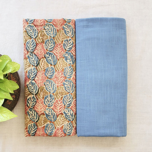 Pure Cotton Kalamkari With Handloom SkyBlue Top Bottom
