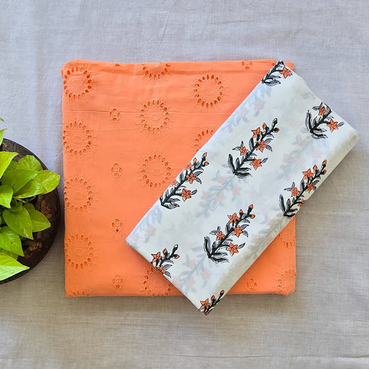 Pure Cotton Hakoba Light Peach With Jaipuri White Top