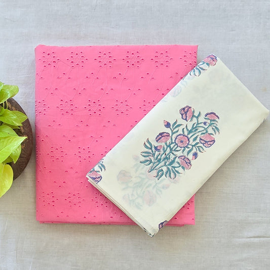 Pure Cotton Hakoba Pink With Flower Jaal And Jaipuri