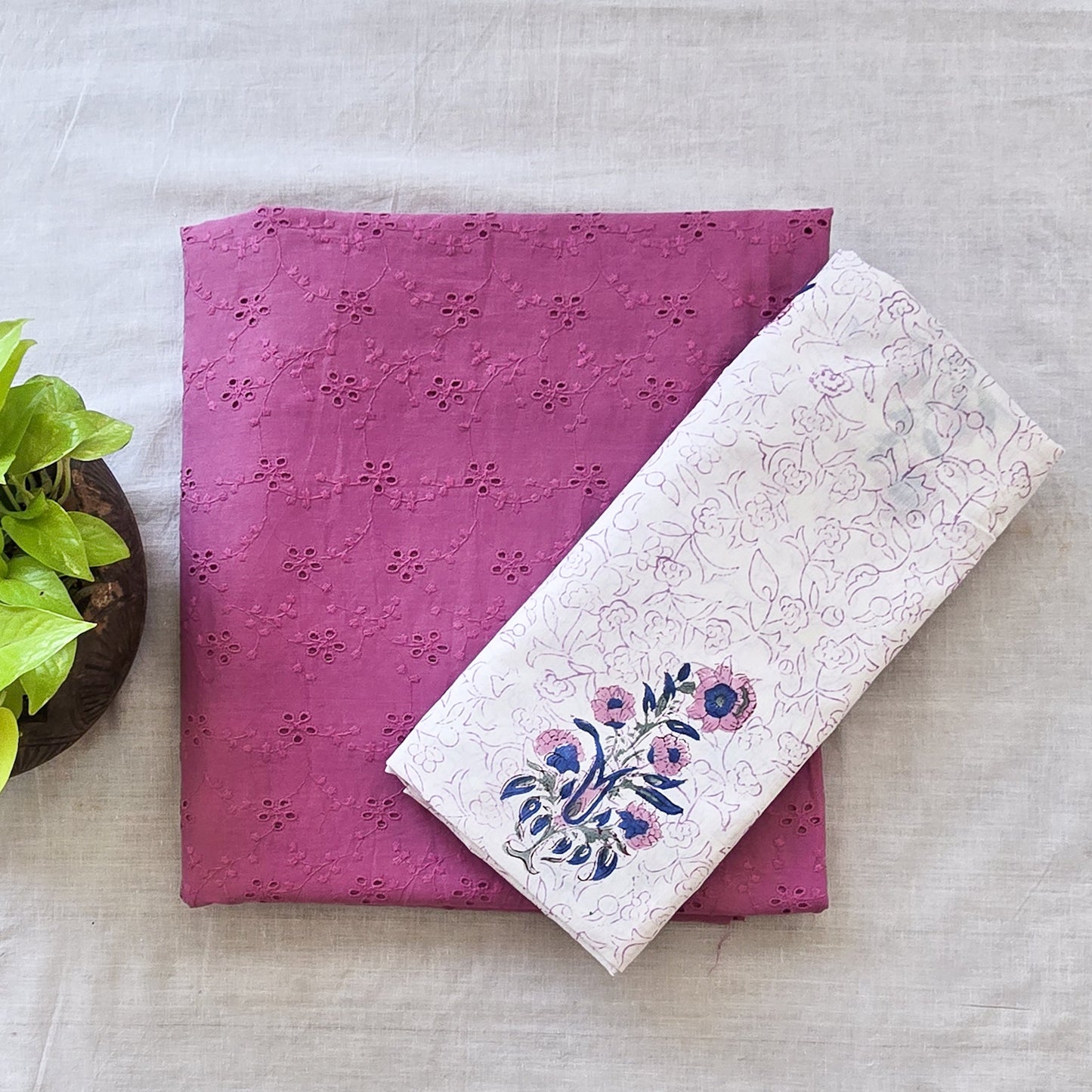 Pure Cotton Hakoba Light Purple With Flower Jaal Top
