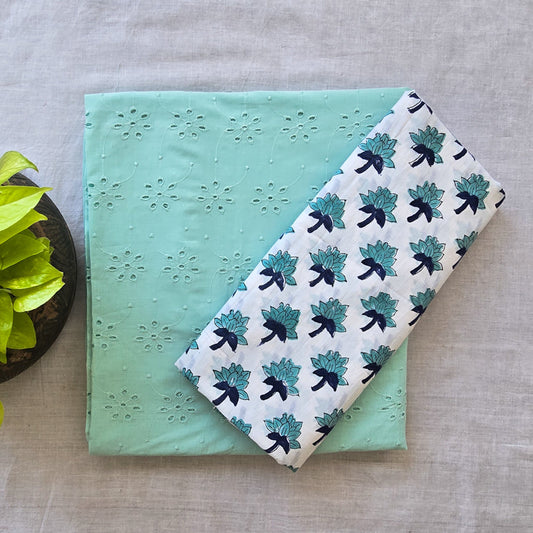 Pure Cotton Hakoba Light Cyan With Flower Motif Top