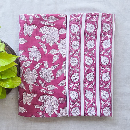 Pure Cotton Jaipuri Pink Top With Border Design Bottom