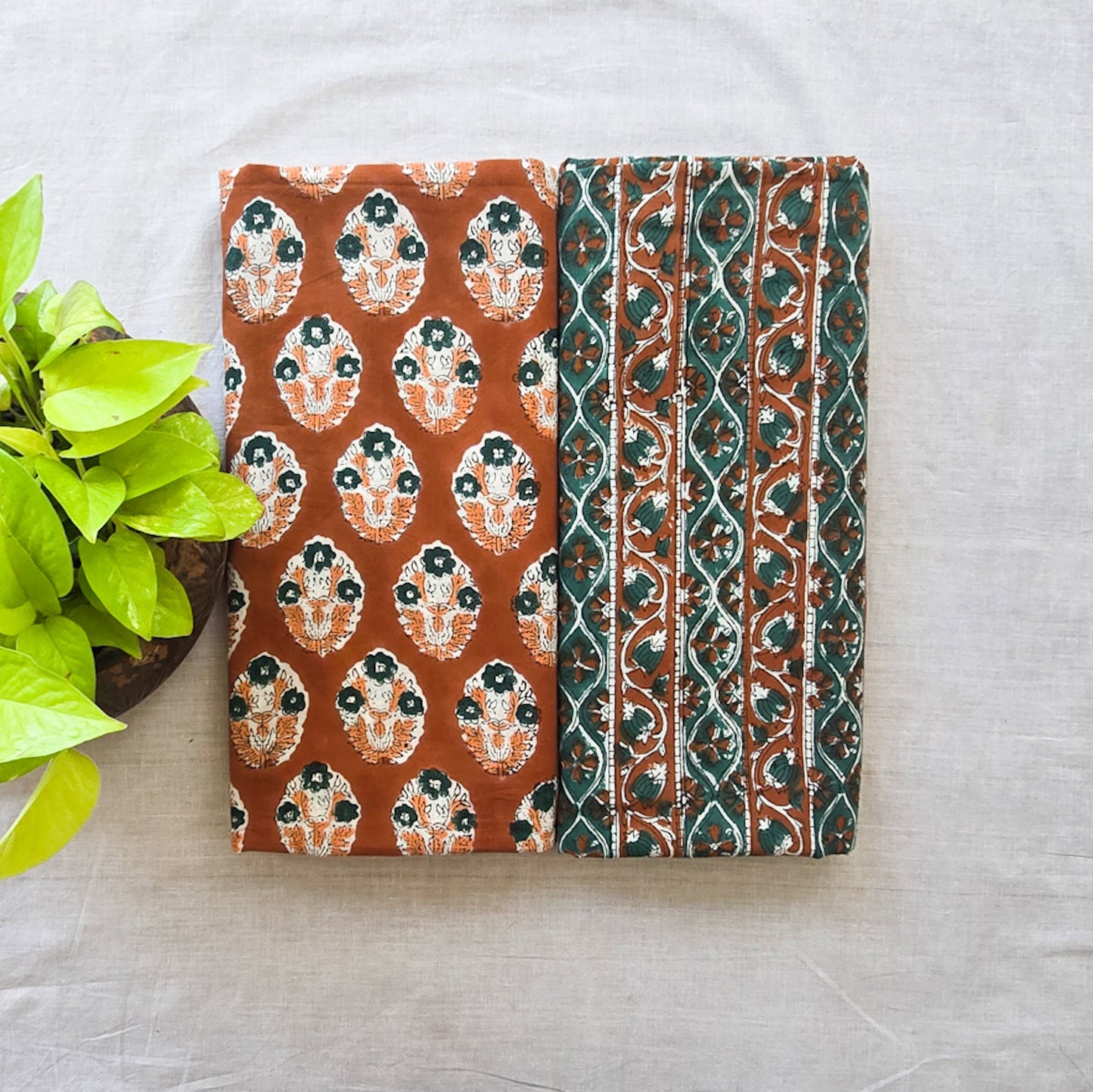 Top Bottom Combo Pure Cotton Jaipuri Brown With Flower
