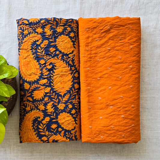 Mogra Blue With Orange Top Bottom Combo