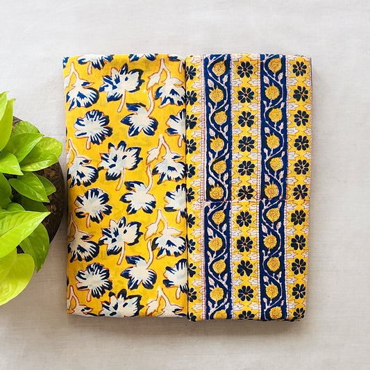 Pure Cotton Jaipuri Yellow With Blue Border Design Top