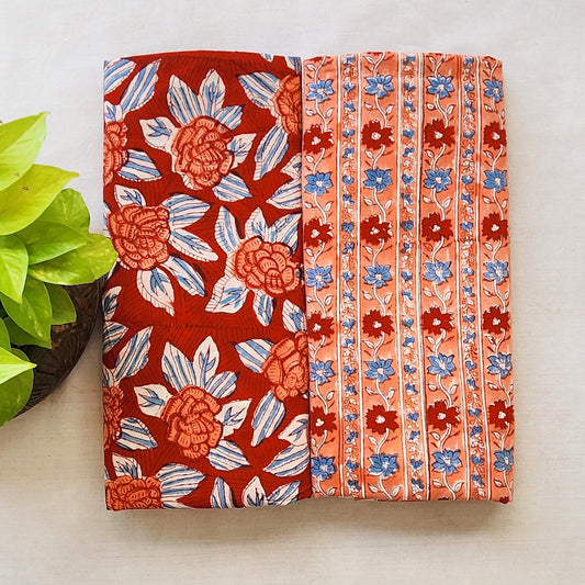 Pure Cotton Jaipuri Red Top With Peach Flower Border