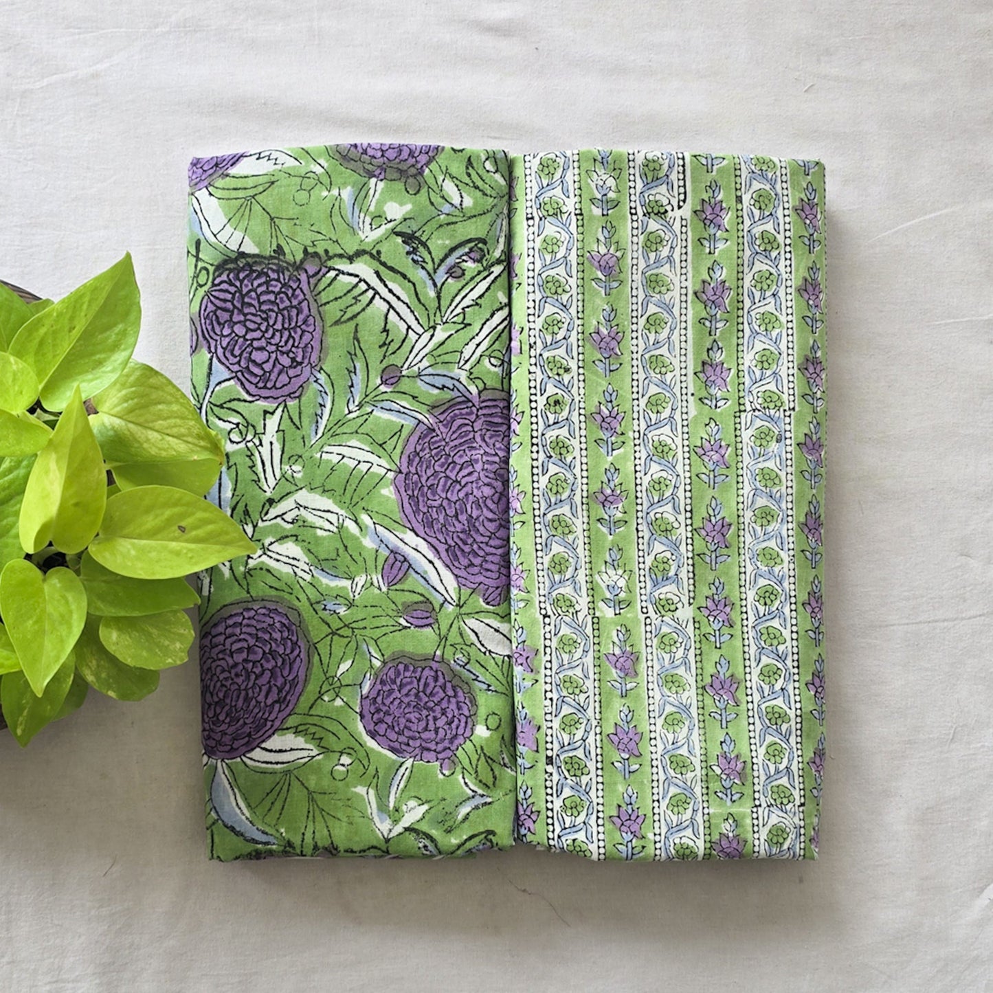 Pure Cotton Jaipuri Green Top With Flower Jaal Bottom