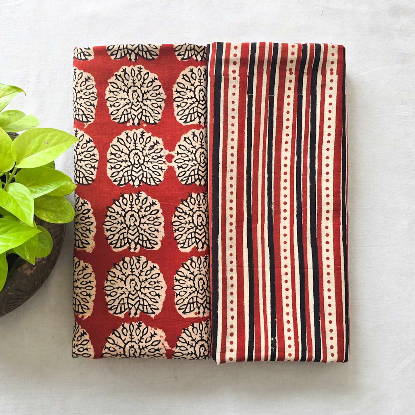 Pure Cotton Bagru Red With Motif Top Bottom Combo