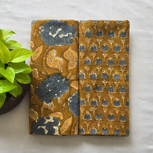Pure Cotton Jaipuri dark mustard Top With Flower Motif