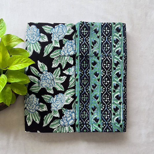 Pure Cotton Jaipuri Black Top With Blue Flower Jaal