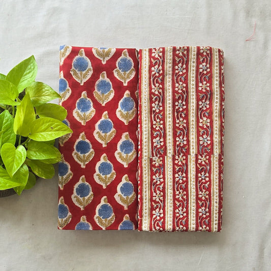 Pure Cotton Jaipuri Red Top With Blue Flower Jaal Bottom