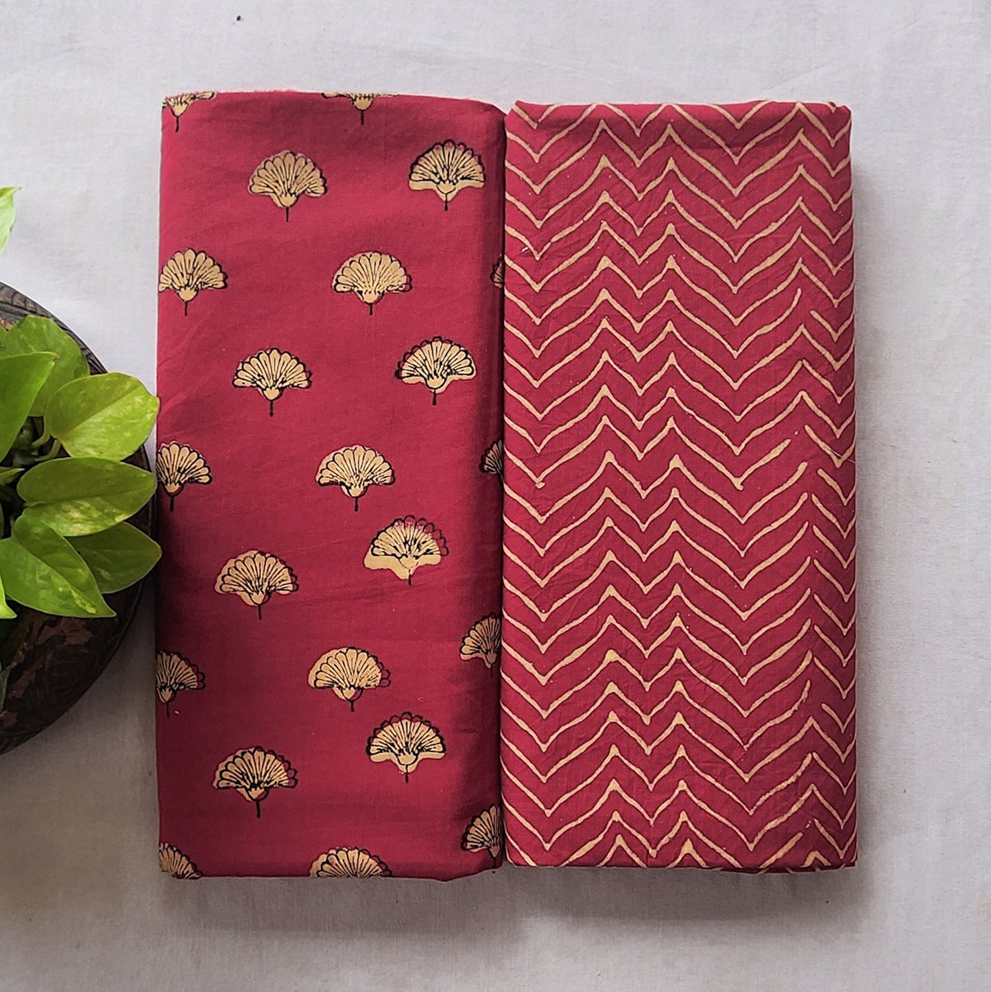 Top Bottom Combo Pure Cotton Akola Dabu Maroon With Small