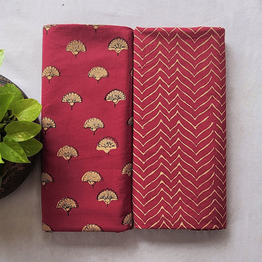 Top Bottom Combo Pure Cotton Akola Dabu Maroon With Small