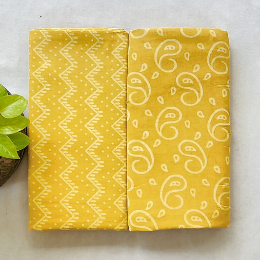 Top Bottom Combo Pure Cotton Dabu Yellow With Kairi Motif