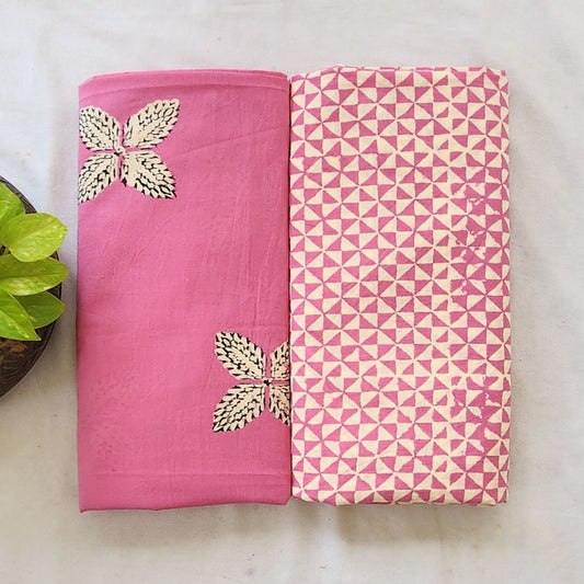 Top Bottom Combo Pure Cotton Akola Dabu Pink With Flower