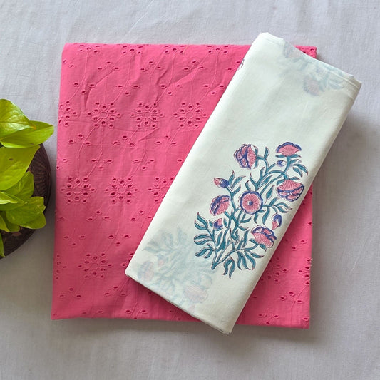 Pure Cotton Hakoba Light Pink With Jaipuri White And