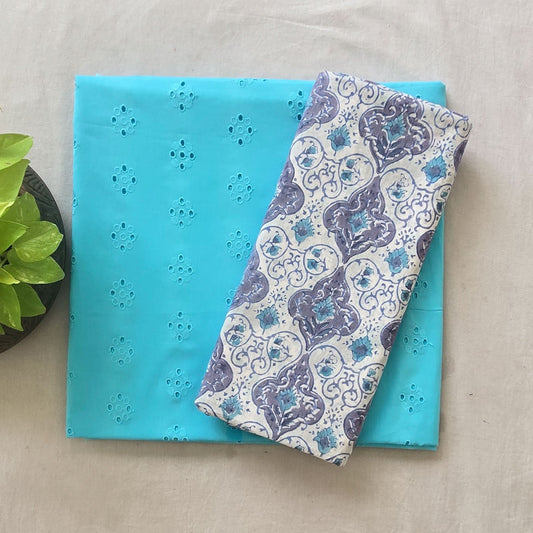 Pure Cotton Hakoba Turquoise With Jaipuri Intricate