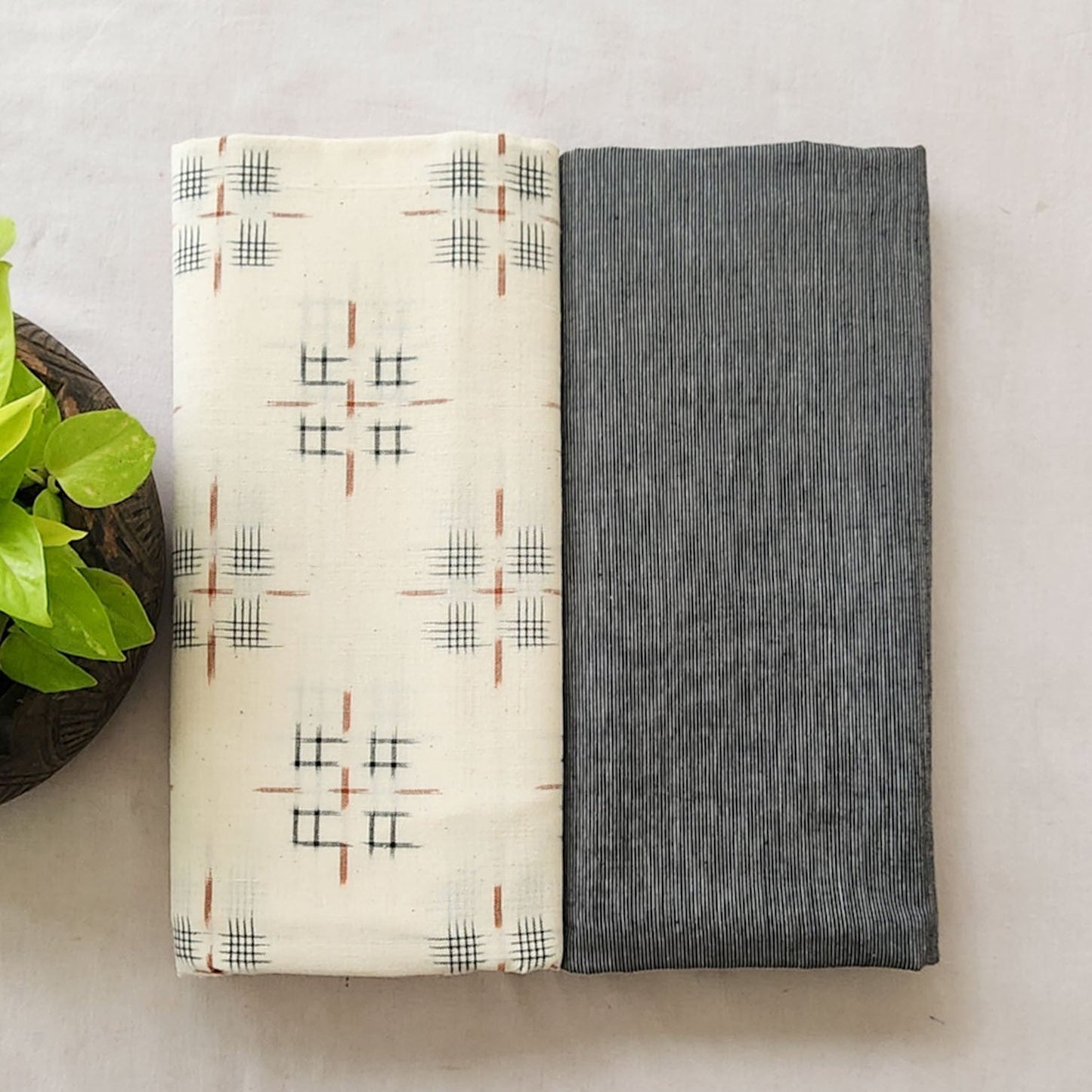 Pure Cotton Handloom Cream With Black Top Bottom Combo