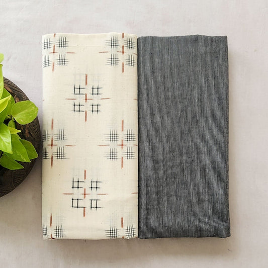 Pure Cotton Handloom Cream With Black Top Bottom Combo