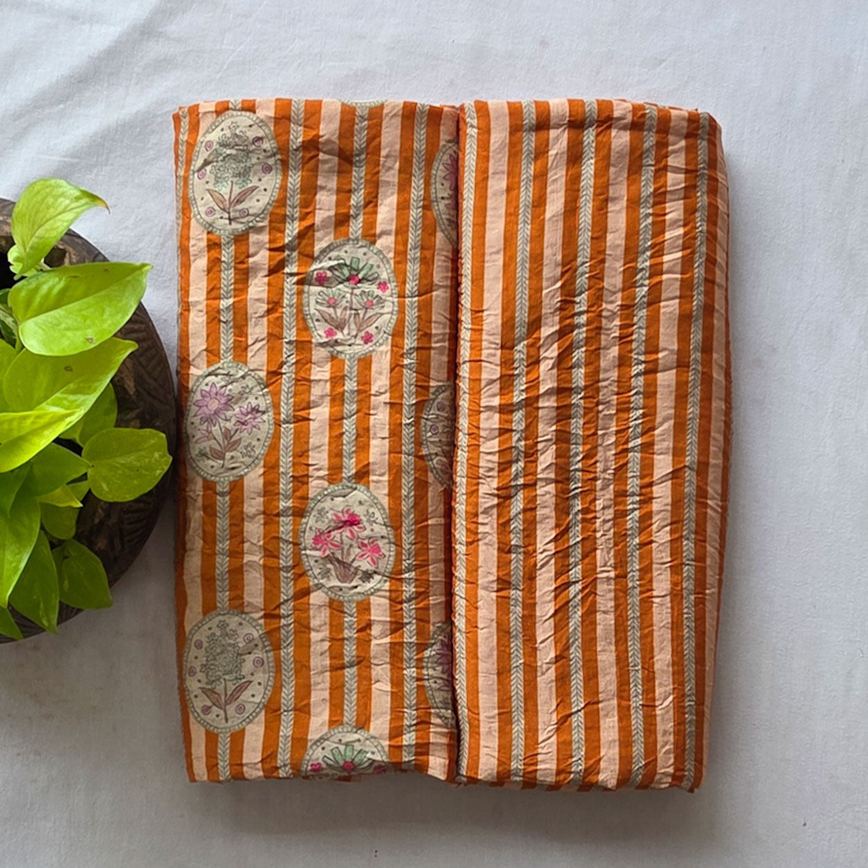 Mogra Orange With Stripes With Motif Top Bottom Combo