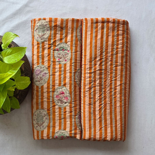 Mogra Orange With Stripes With Motif Top Bottom Combo