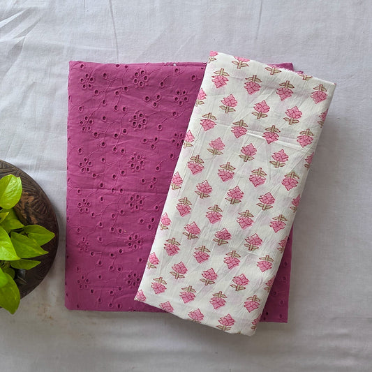 Pure Cotton Hakoba Dusty Pink With Jaipuri White Top