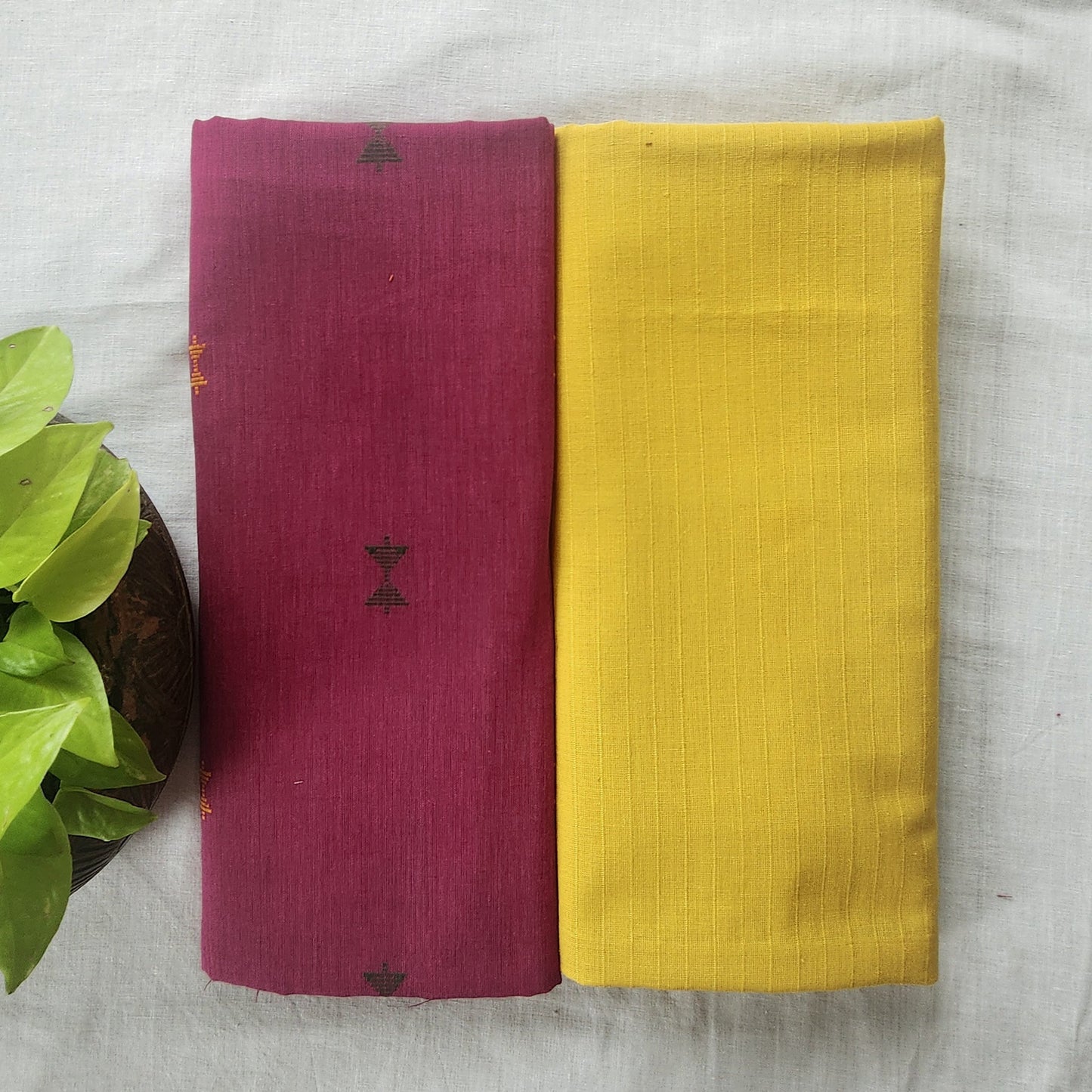 Pure Cotton Handloom Dark Pink With Motif Top Bottom Combo