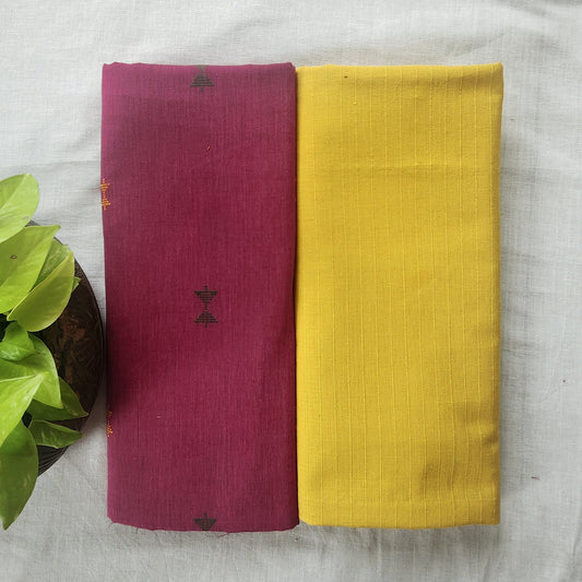 Pure Cotton Handloom Dark Pink With Motif Top Bottom Combo