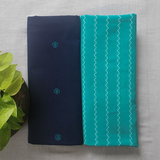 Pure Cotton Handloom Navy Blue With Cyan Top Bottom Combo