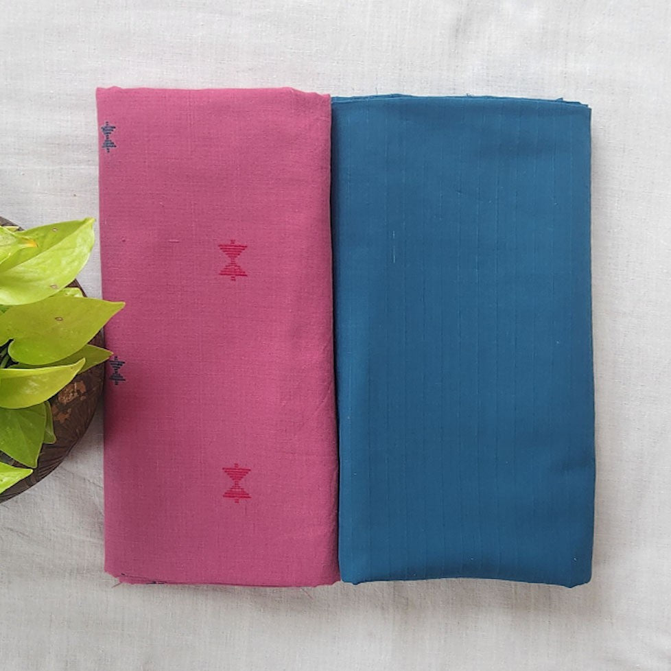 Pure Cotton Handloom Pink With Motif Top Bottom Combo