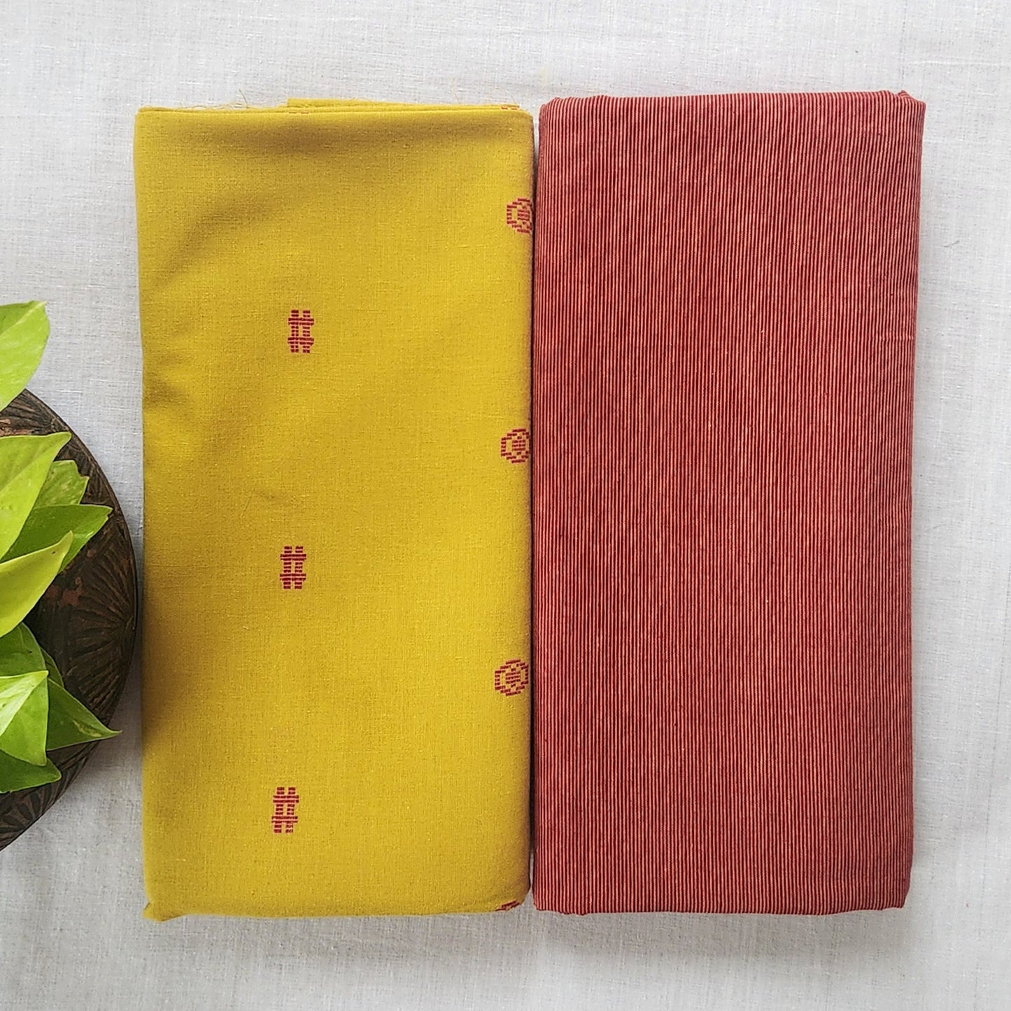 Pure Cotton Handloom mustard With Red circle Motif Top