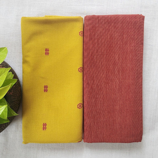 Pure Cotton Handloom mustard With Red circle Motif Top