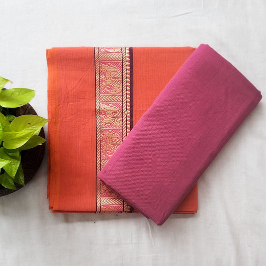 Pure Cotton Handloom Red Orange With Pink Top And Bottom