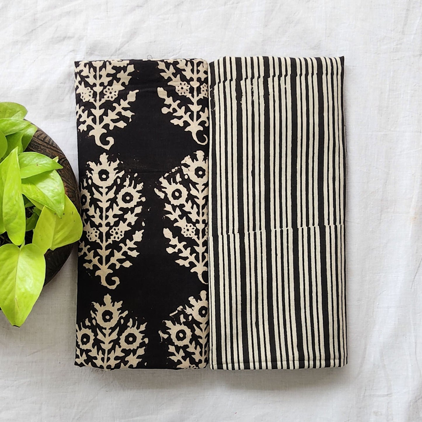 Pure Cotton Bagru Black With Cream Top Bottom Combo