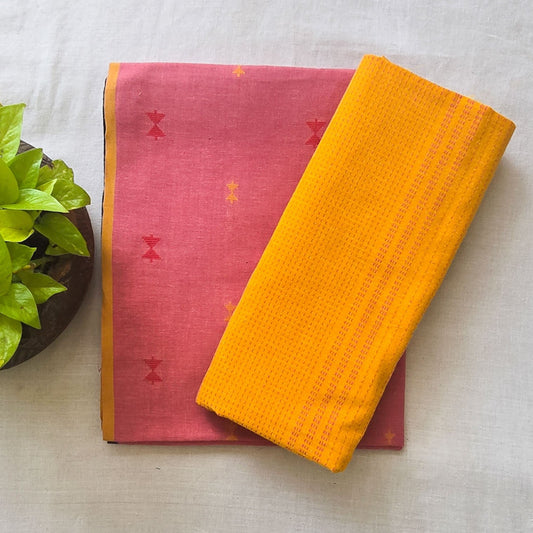 Pure Cotton Handloom Pink With Yellow Top And Bottom