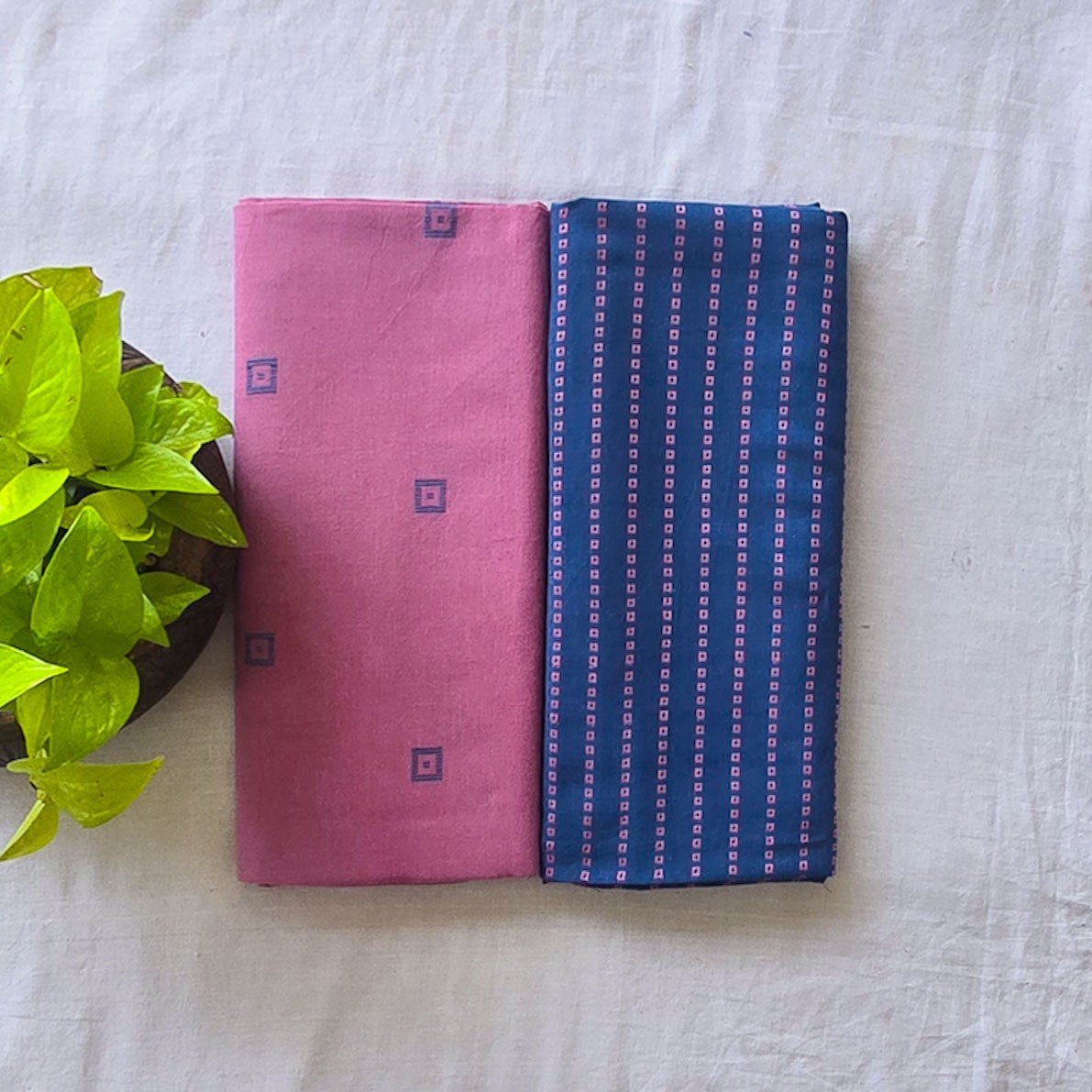 Pure Cotton Handloom Mauve Pink With Dusty Blue Top