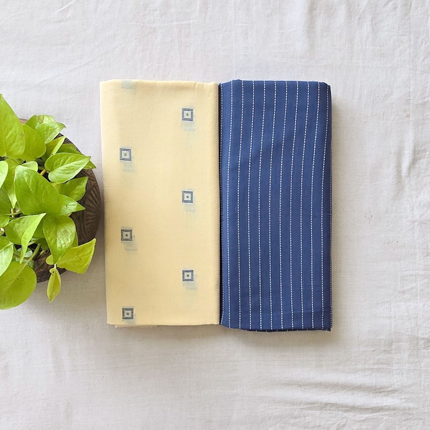 Pure Cotton Handloom Cream With Steel Blue Top Bottom