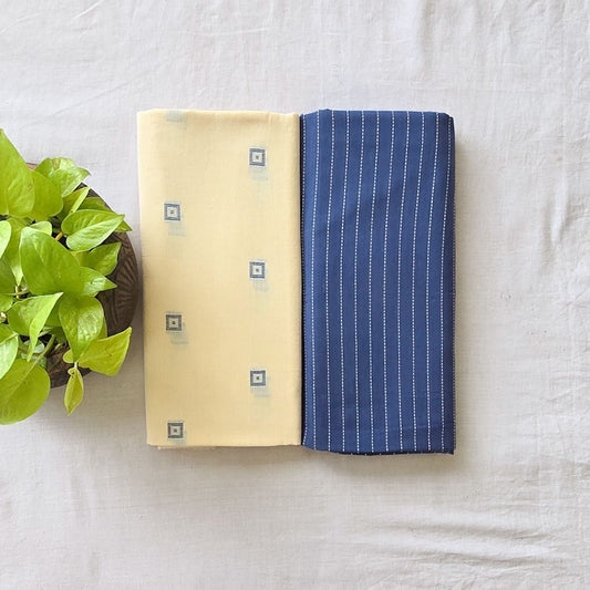 Pure Cotton Handloom Cream With Steel Blue Top Bottom