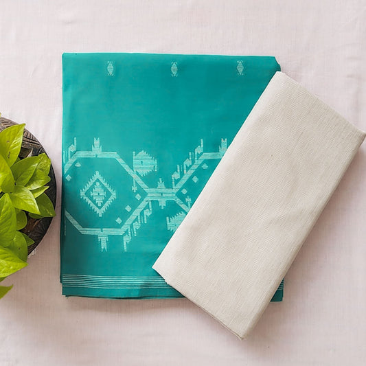 Pure Cotton Handloom Turquoise With Beige Top Bottom Combo