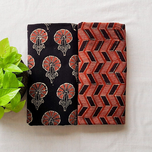 Pure Cotton Ajrak Vegetable Dyed Black With Red Top