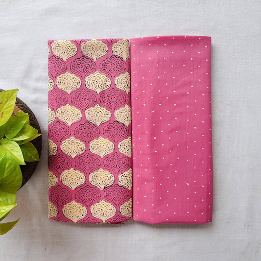Akola Dabu Pink With Shell Motif Top Bottom Combo