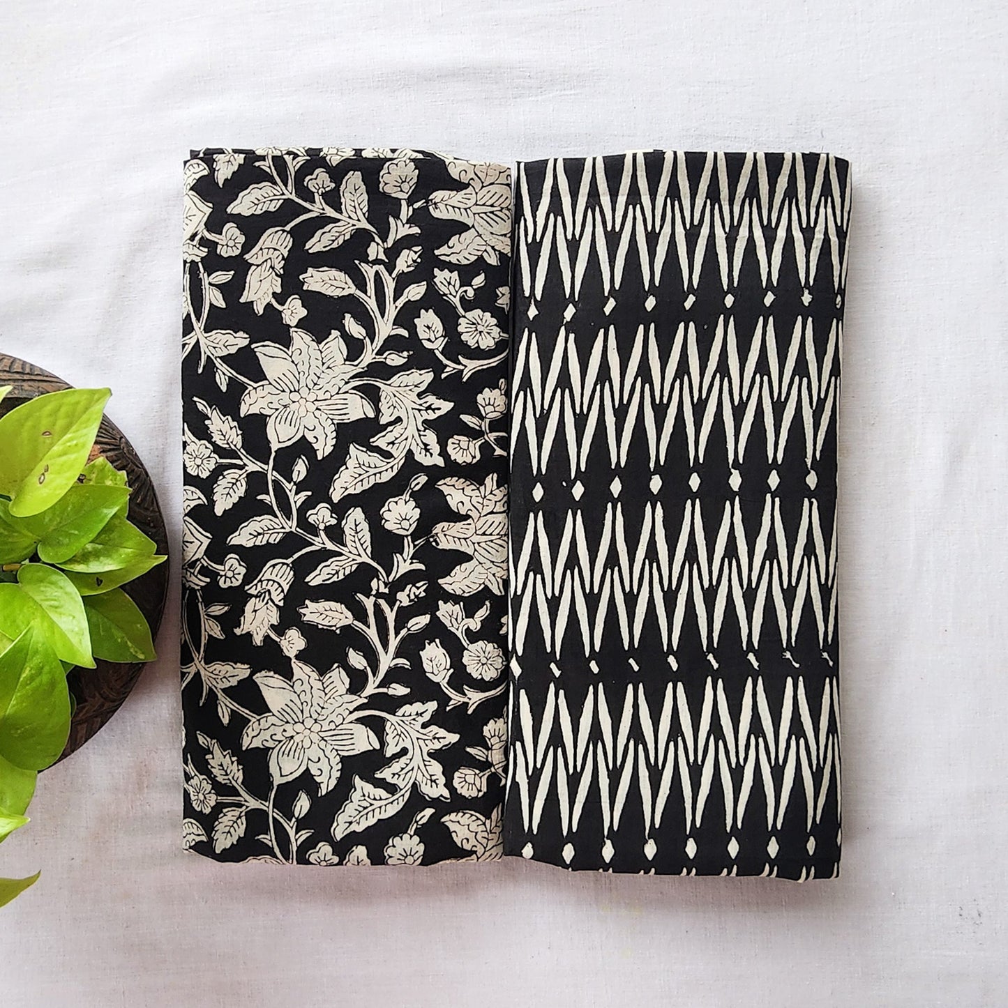 Mul Bagru Black With Cream Top Bottom Combo