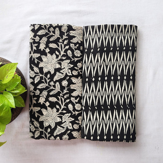 Mul Bagru Black With Cream Top Bottom Combo